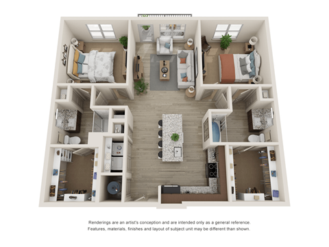 Floor plan for 2 beds, 2 baths, 1119 sqft
