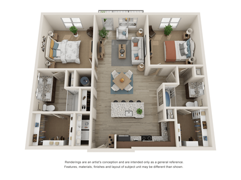 Floor plan for 2 beds, 2 baths, 1184 sqft