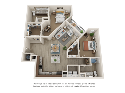 Floor plan for 2 beds, 2 baths, 1310 sqft