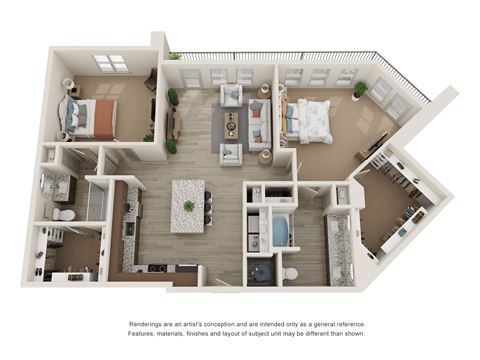 Floor plan for 2 beds, 2 baths, 1317 sqft