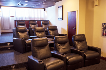 Theater room with leather chairs