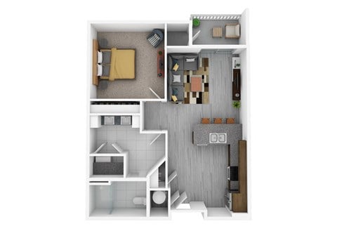 Floor plan for 1 bed, 1 bath, 841 sqft