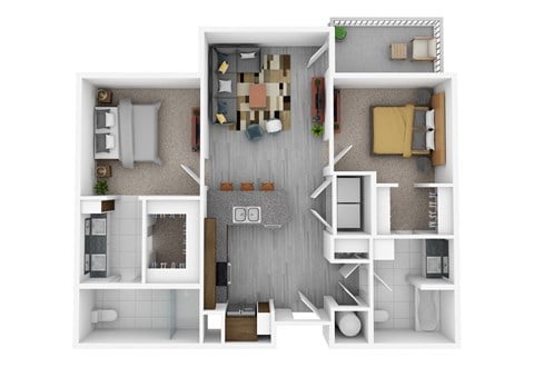 Floor plan for 2 beds, 2 baths, 1055 sqft