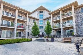 Kingston apartment for rent - A courtyard with a tree surrounded by apartment buildings.