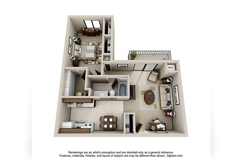 Floor plan for 1 bed, 1 bath, 850 sqft