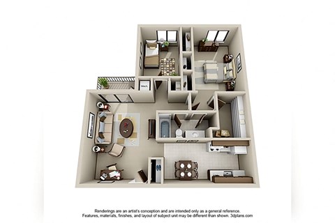 Floor plan for 2 beds, 1 bath, 1000 sqft