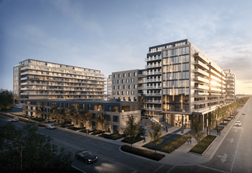 Pointe-Claire apartment for rent - A modern apartment complex with cars parked in front.