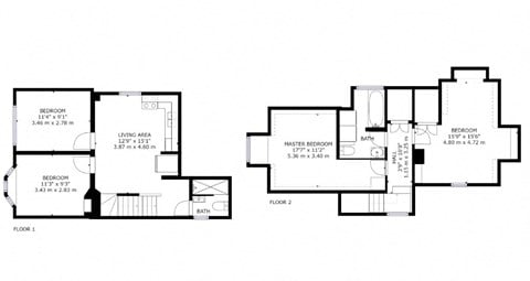 Floor plan for 4 beds, 2 baths, 1044 sqft