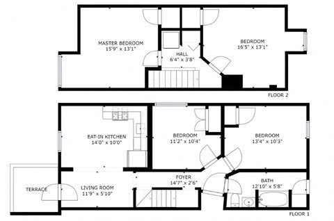Floor plan for 4 beds, 1 bath, 1109 sqft