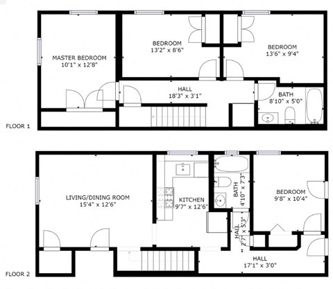 Floor plan for 4 beds, 2 baths, 1171 sqft