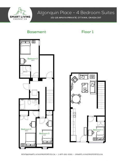 Floor plan for 4 beds, 1 bath, 1094 sqft