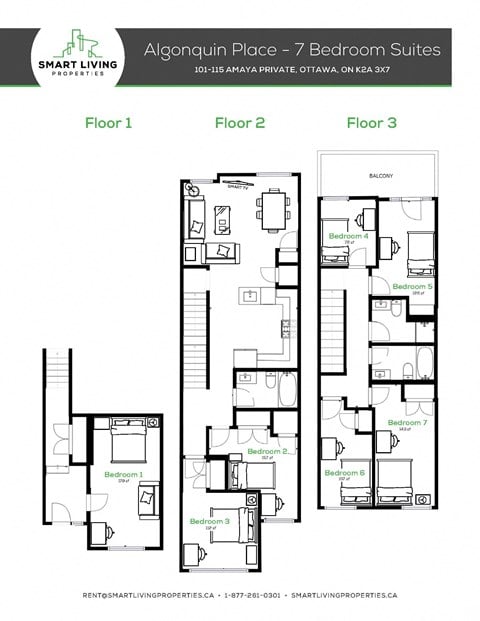 Floor plan for 7 beds, 3 baths, 1809 sqft