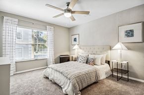 Temple Terrace apartment for rent - a bedroom with a bed and a ceiling fan at Reserve at Temple Terrace, Temple Terrace