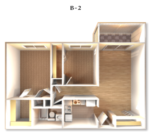 Floor plan for 2 beds, 1 bath, 920 sqft