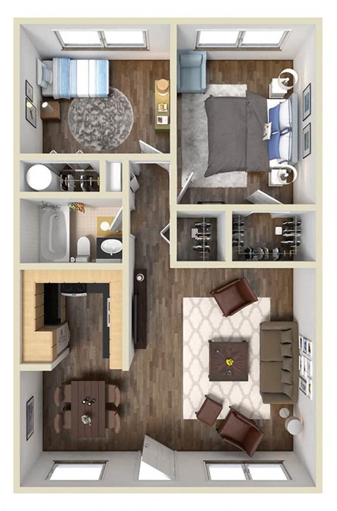 Floor plan for 2 beds, 1 bath, 900 sqft
