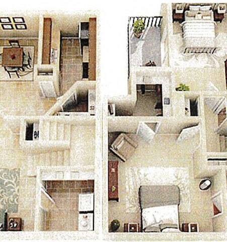 Floor plan for 2 beds, 2 baths, 1350 sqft