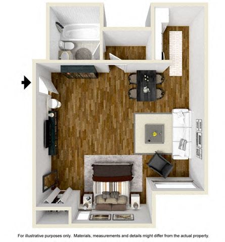 Floor plan for studio, 1 bath, 488 sqft