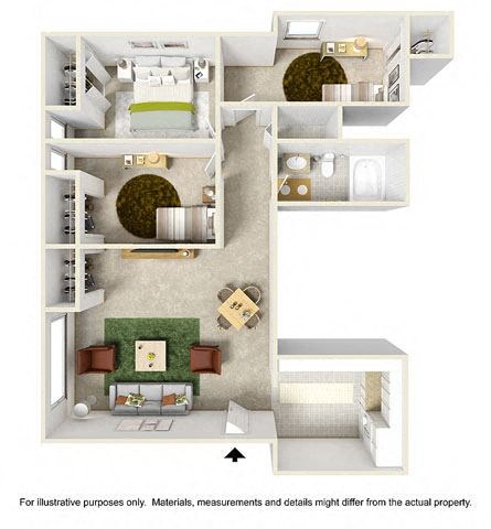 Floor plan for 3 beds, 1 bath, 998 sqft