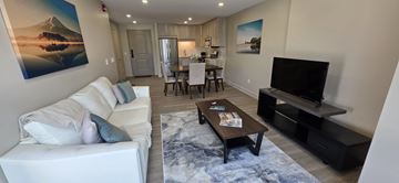 Belleville apartment for rent - A living room with a white couch and a television.