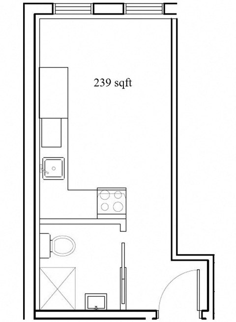Floor plan for studio, 1 bath, 302 sqft