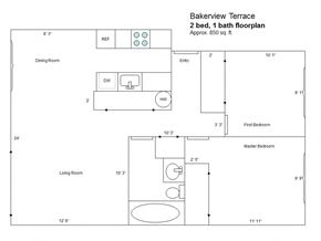 Bellingham apartment for rent - A floor plan for a bakerview terrace with two bedrooms and one bathroom.