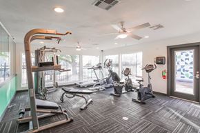 Richardson apartment for rent - A gym with a variety of equipment including treadmills, stationary bikes, and weight machines.