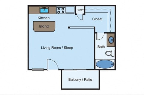 Floor plan for studio, 1 bath, 380 sqft