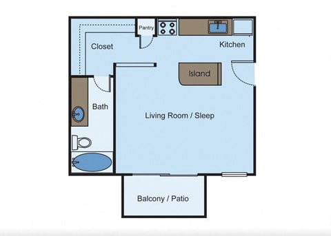 Floor plan for studio, 1 bath, 435 sqft