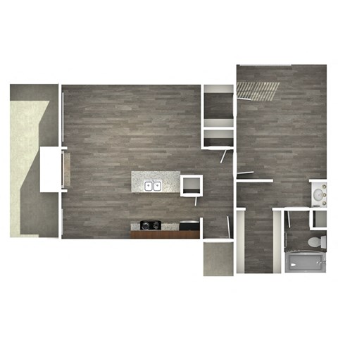 Floor plan for 1 bed, 1 bath, 667 sqft