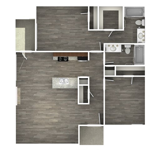 Floor plan for 2 beds, 2 baths, 940 sqft