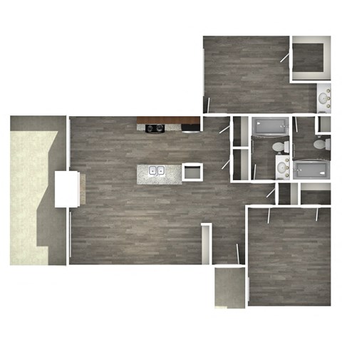 Floor plan for 2 beds, 2 baths, 955 sqft