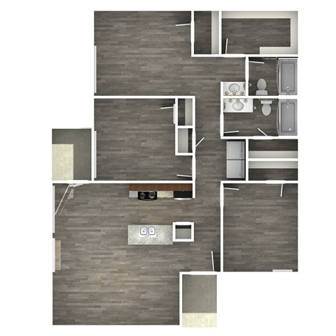Floor plan for 3 beds, 2 baths, 1114 sqft