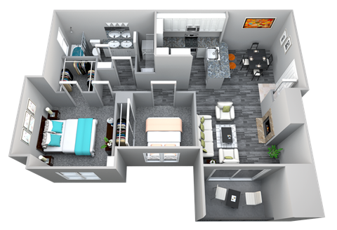Floor plan for 1 bed, 1 bath, 1016 sqft
