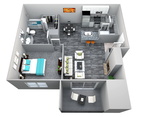 Floor plan for 1 bed, 1 bath, 692 sqft