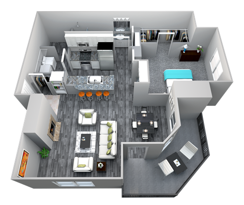 Floor plan for 1 bed, 1 bath, 813 sqft