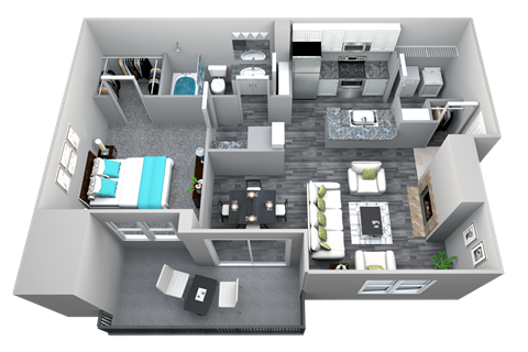 Floor plan for 1 bed, 1 bath, 797 sqft