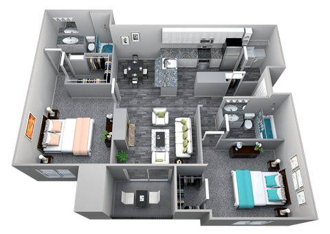 Floor plan for 2 beds, 2 baths, 1177 sqft