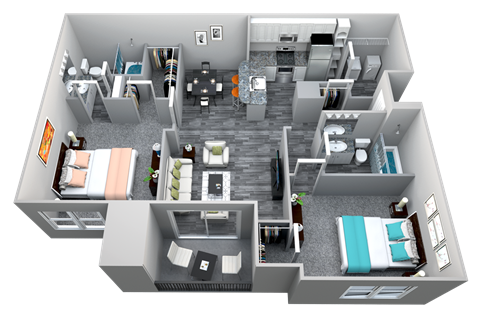 Floor plan for 2 beds, 2 baths, 1084 sqft