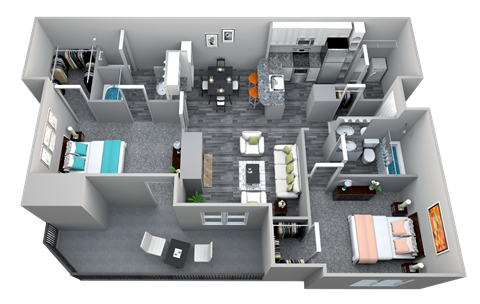 Floor plan for 2 beds, 2 baths, 1243 sqft