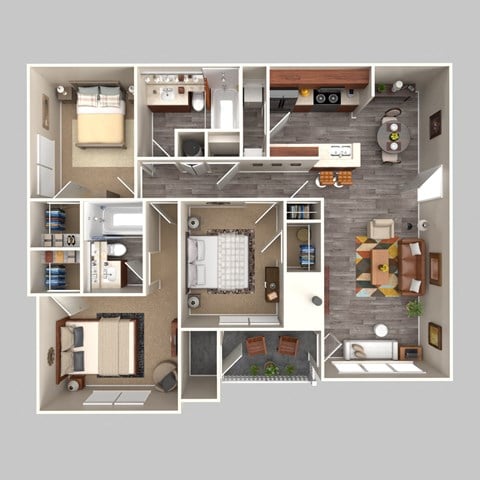 Floor plan for 3 beds, 2 baths, 1300 sqft