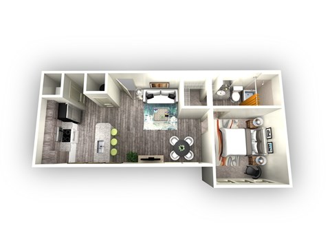 Floor plan for 1 bed, 1 bath, 605 sqft