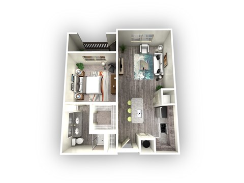 Floor plan for 1 bed, 1 bath, 711 sqft