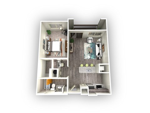 Floor plan for 1 bed, 1 bath, 746 sqft