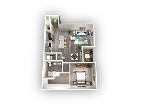 Floor plan for 1 bed, 1 bath, 895 sqft