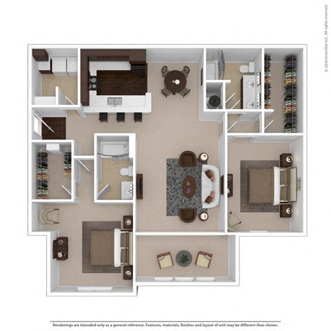 Floor plan for 2 beds, 2 baths, 1495 sqft