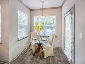Tallahassee apartment for rent - Separate dining area with numerous windows and door to private patio/balcony at Evergreens at Mahan apartments in Tallahassee, FL