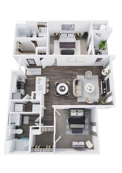 Floor plan for 2 beds, 2 baths, 1045 sqft