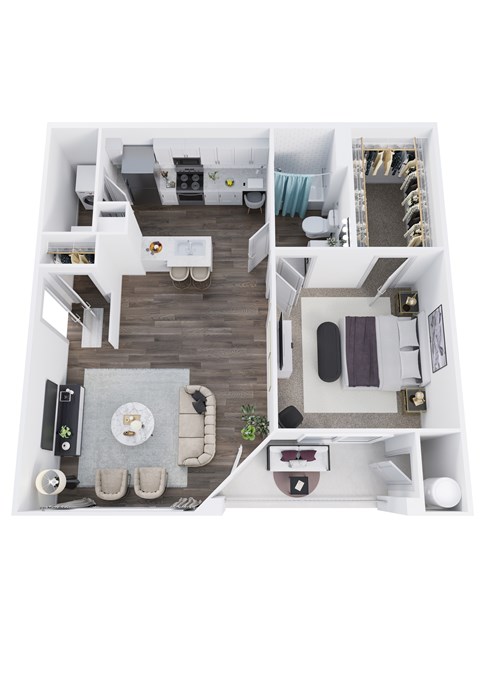 Floor plan for 1 bed, 1 bath, 724 sqft
