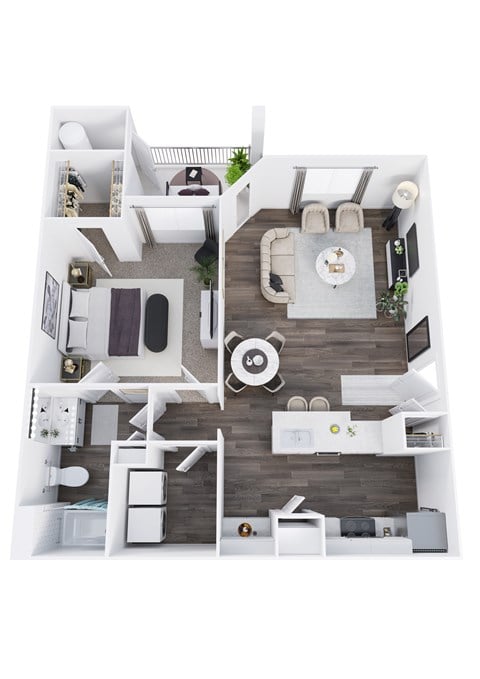 Floor plan for 1 bed, 1 bath, 799 sqft