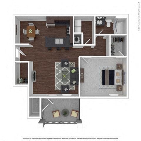 Floor plan for 1 bed, 1 bath, 850 sqft